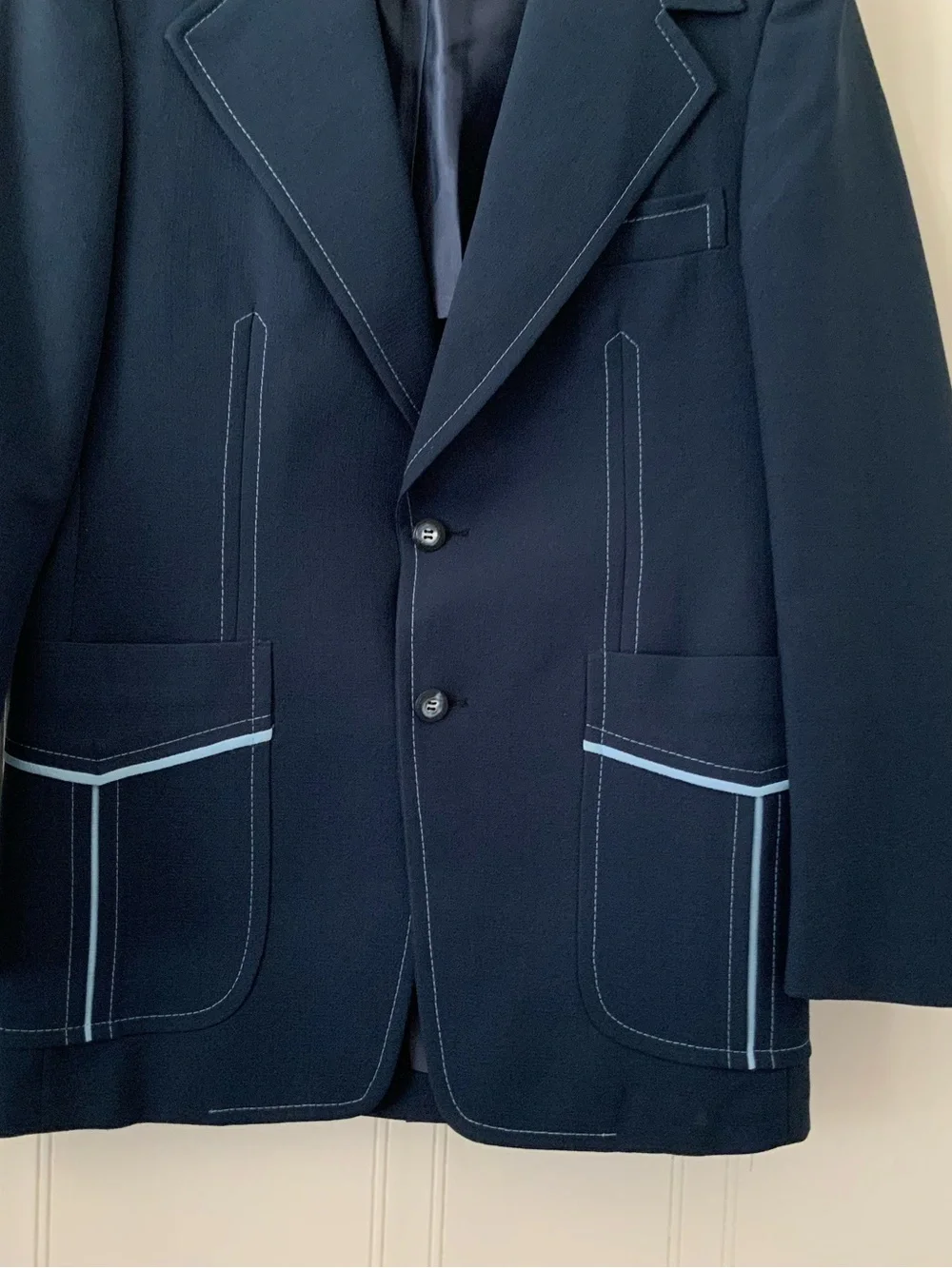 Navy Sport Coat with Light Blue Contrast Stitching - Vintage
